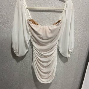 Elegant White Ruched Dress